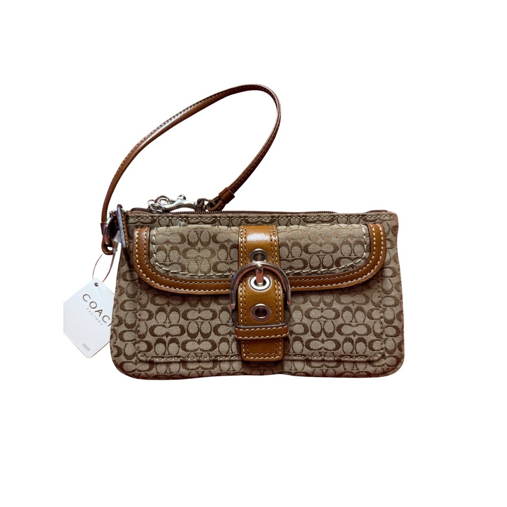 Coach Soho Mini Signature Large Wristlet Khaki Toffee Canvas Leather F40585 NWT